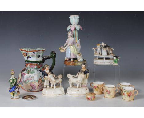 A small group of pottery and porcelain, English and Continental, 19th and 20th century, including three Royal Worcester blush