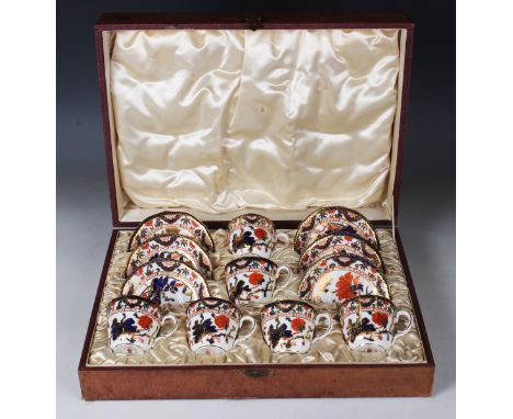 A set of six Royal Crown Derby coffee cups and saucers, circa 1905-06, decorated with Imari pattern No. 1660, cased.Buyer’s P