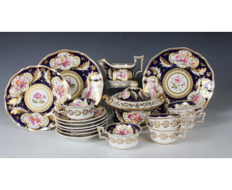 A Daniel porcelain part service, circa 1825, painted in pattern No. 4044 with floral panels within gilt scroll and foliate fr