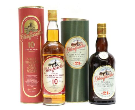 Glenfarclas 21 Year Old Single Highland Malt Scotch Whisky 43% 700ml in original card tube (one bottle), Glenfarclas 10 Year 