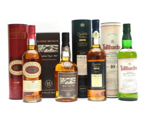 Longmorn 15 Year Old Highland Single Malt Whisky 45% 70cl in original card sleeve (one bottle), Tullibardine 10 Year Old Sing