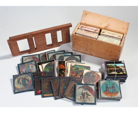 Magic lantern slides, to include boxed Puss in Boots, The Honey-Stealers, Adventures of Mr and Mrs Brown, Never ride a strang