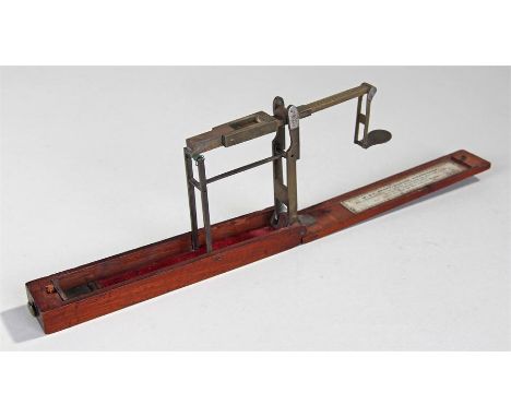 W & T Avery Sovereign scales, housed within a mahogany box, the folding brass scales for full and half Sovereign, to 12 pence