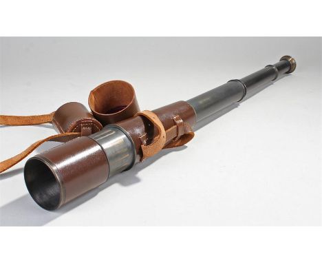 Early 20th Century brass and leather clad five drawer telescope, stamped Broadhurst Clarkson & Co, 63 Farringdon Road, London