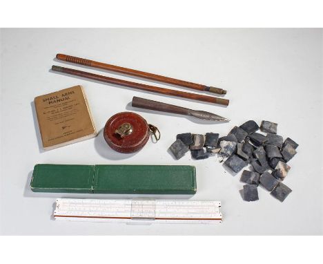 Small Arms Manual, Lt Col. J A. Barlow, together with a Cavigny & Co 67 St James London lance point, a slide rule, cleaning r