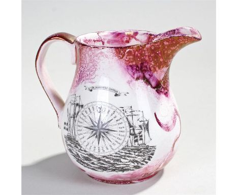 19th Century maritime interest lustre jug, with a poem to one side titled The Sailors Tear, the opposing side with ships eith