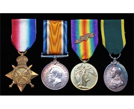 First War Mentioned in Dispatches trio, 1914-15 Medal, British War Medal, Victory Medal with M.I.D. Oak leaf, (9695 SJT M. CL