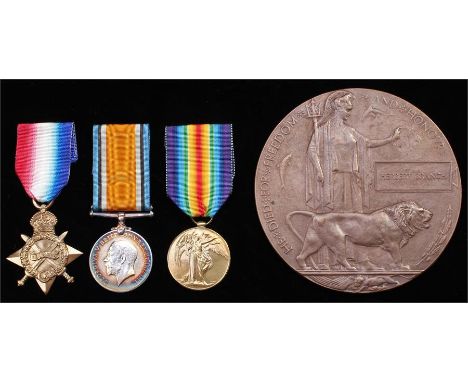 Suffolk Regiment First World War Casualty group, to include 1914-15 Star, British War Medal and Victory Medal, (12985 PTE H B