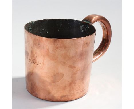 Early 19th Century copper Naval measure, 1/2 Gallon with arrow mark to the front, loop handle to the rear, 14cm high