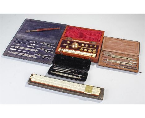 Sikes Hydrometer, together with a slide rule and drawing sets, (qty)