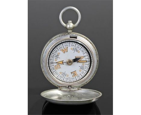 First World War pocket compass, Dennison Birmingham VI, 48500, 1917, with an enclosed silvered dial, 48mm diameter 