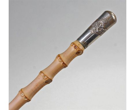 Royal Flying Corps swagger stick, with a silver plated top, bamboo cane, 69cm long