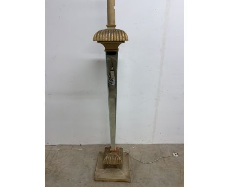 An Art Deco standard lamp with bevelled mirrored sides and stepped square base.W:35cm x D:35cm x H:175cm