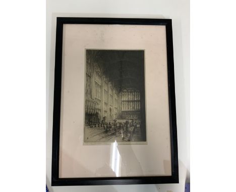 An aquatint print of Eton College, The chapel. Numbered 40/100 with indistinct pencil signature bottom right. W:45cm x D:1.5c