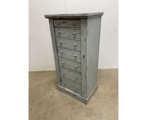A vintage painted pine Wellington chest with key.W:53cm x D:37cm x H:104cm