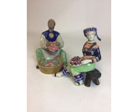 Two Oriental ceramic figures, polychrome decorated,W:cm x D:cm x H:20cm