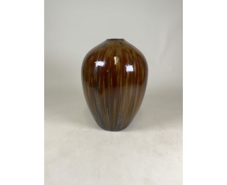 A large ceramic studio vase with drip glaze decoration. . W:26cm x D:27cm x H:44cm