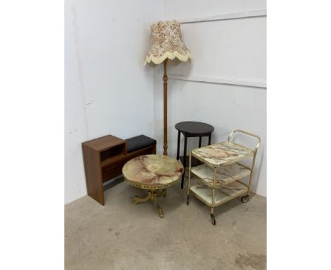 A collection of furniture, including a standard lamp and telephone table etc.