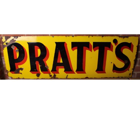 A Pratt's enamel sign,single-sided, 132 x 46.5cm (sign with wear, loss and rusting). Lot to be sold without reserve.This lot 