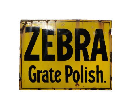 A Zebra Grate Polish enamel advertising sign,single-sided, weathered with some rusting and loss,  some over-painting to some 