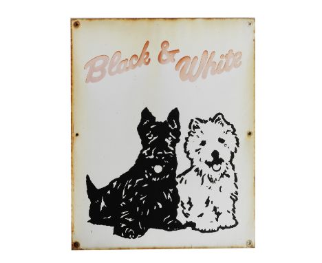 A 'Black &amp; White' enamel advertising sign,single-sided, 51 x 41cm, some rusting to edges, red lettering faded, for Buchan