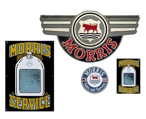 A Morris double-sided printed tin hanging sign,shaped sign printed in four colours, with holes for hanging, one side with som