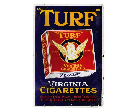 A 'Turf' Virginia Cigarettes enamel sign,single-sided, enamelled in four colours, some overpainted restoration in places and 