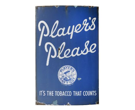 A Player's Please enamel advertising sign,single-sided in white and blue for the Navy Cut brand, 87 x 56cm, some chips to ena