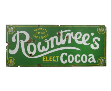 A Rowntree's Elect Cocoa enamel advertising sign, circa 1905,single-sided green, white and yellow with Royal Warrant to the K