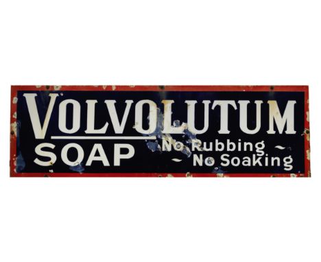 A Volvolutum Soap enamel advertising sign,single-sided, weathered with some rusting and loss to enamel, some filling and over