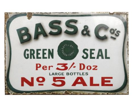 A Bass &amp; Co Green Seal No.5 Ale enamel advertising signsingle-sided, 51 x 76mm, some chips, loss and rusting to mounting 