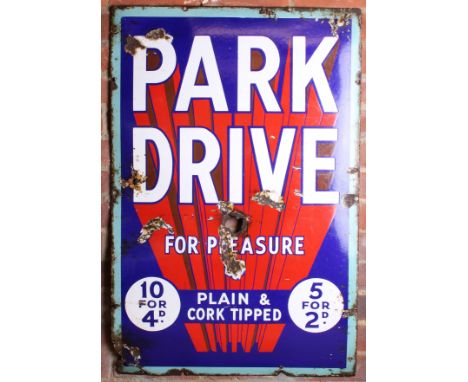 A Park Drive enamel sign,single-sided, 61 x 91cm; together with a  Woodbine enamel sign, single-sided, 153 x 43cm. (Both with