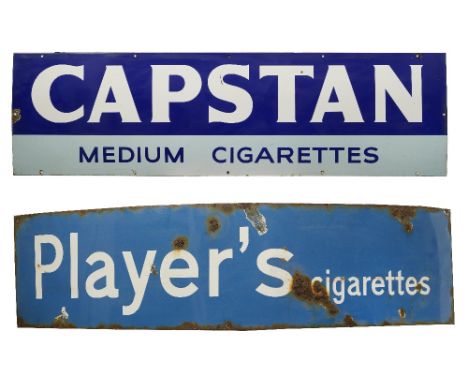 Two Cigarette enamel advertising signs,for Capstan Medium Cigarettes, single sided, 43 x 153cm, slight wear and loss to mount