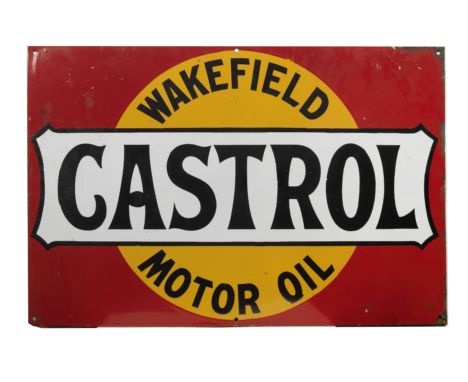 A Wakefield Castrol Motor Oil enamel sign,single-sided, enamelled in four colours, some slight loss to enamel at edges, 50 x 