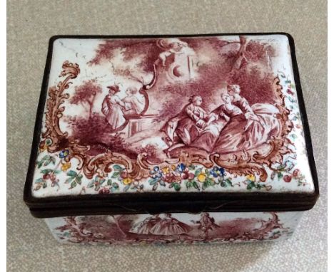 Fine 18th c enamel snuff box 9 x 6.5 x 4 cms