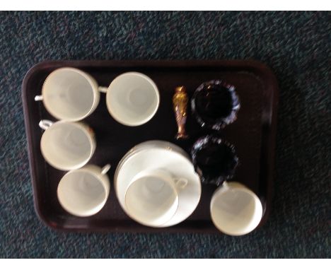 Part 19th c tea service, glass vase and  pair pressed glass vases