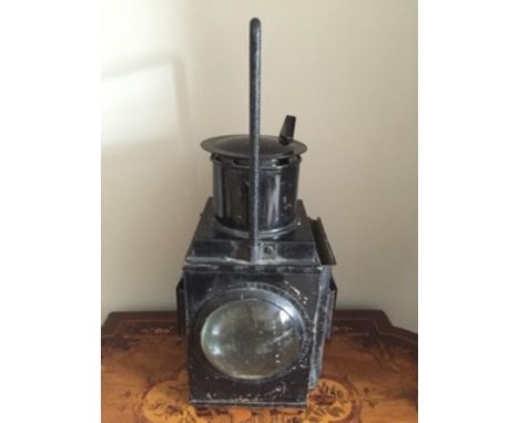 A British Rail western region rear lamp from a goods train marked BR(W) with original burner and lenses.
