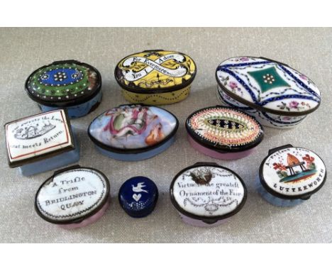 Ten various 19th enamel patch boxes etc.