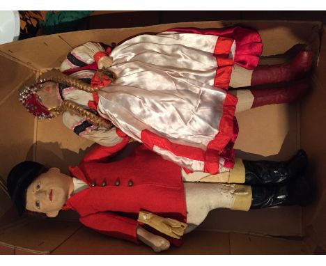 Two vintage felt dolls, a huntsman and a costumed lady