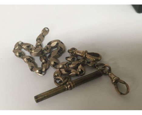 A short 9carat gold watch chain two sections Bar not gold weight 10g