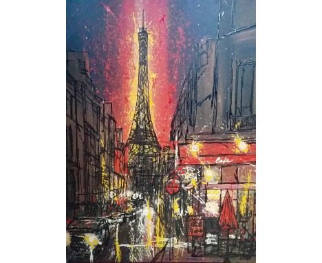 * PAUL KENTON,EIFFEL TOWERoverpainted print, signed102cm x 81cmUnframed as intendedNote: Certificate of authenticity is inclu