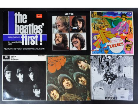 The Beatles - A collection of six vinyl long play LP record albums to include With The Beatles (Parlophone PMC 1206, Mono Sec