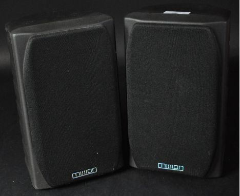 Mission - Model 73s - A pair of shelf speakers of simple form having black mesh fronts with black finished cases. Serial No. 