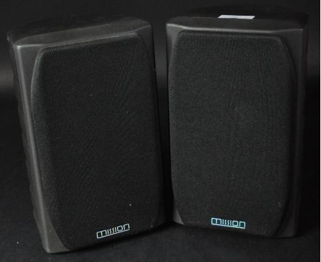 Mission - Model 73s - A pair of shelf speakers of simple form having black mesh fronts with black finished cases. Serial No. 