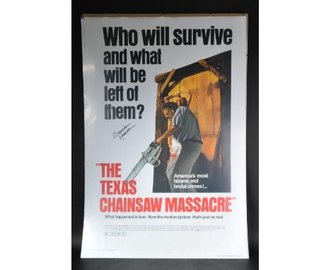 Gunnar Hansen (1947-2015) - Texas Chainsaw Massacre - a reissue one-sheet poster from the classic horror movie. Signed neatly