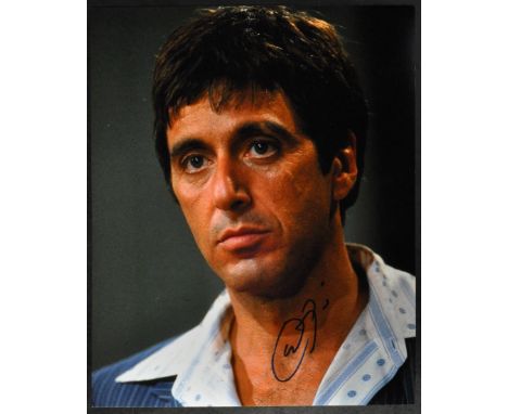Al Pacino - Scarface - autographed 8x10" colour photograph from the iconic movie. Signed by Pacino in blue ink to a light cen