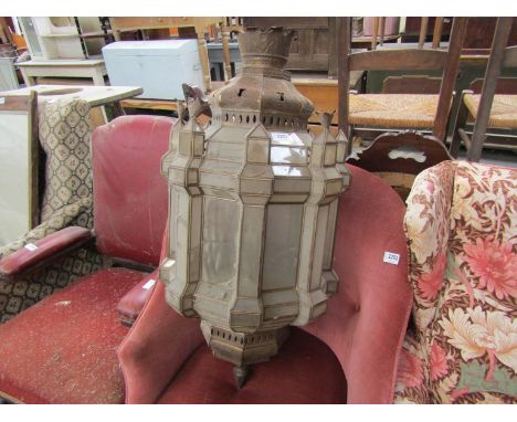 A middle Eastern metal and glazed ceiling light (a/f)