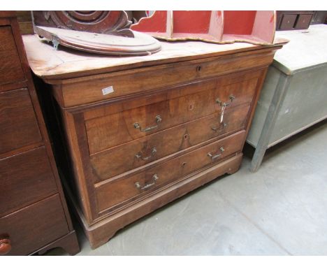 A 19th Century Continental walnut chest of four drawers on bracket feet, wormed 