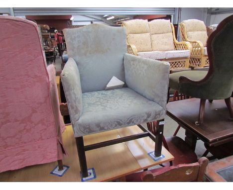 An 18th Century Chippendale style armchair with damask silk upholstery (a/f), on square chamfered mahogany legs 