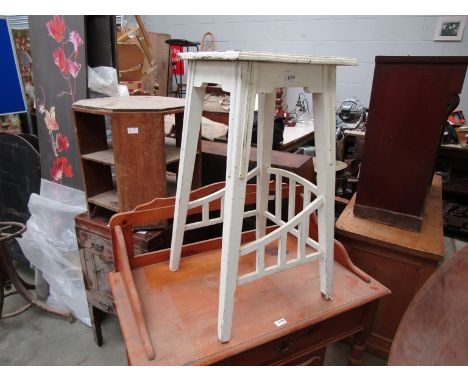 An Art Deco white painted lamp table (wormed) 